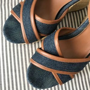 Denim Espandrilles Strappy Wedges 10 Platform